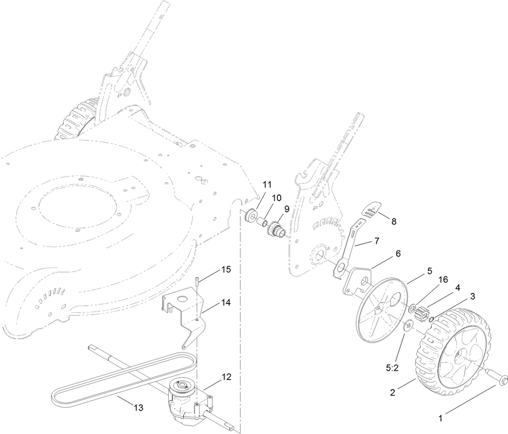 Transmission, Rear Wheel And Height-Of-Cut Assembly Diagram and Parts List for 10605 (312000001-312999999)(2012) Lawn Boy Lawn Mower